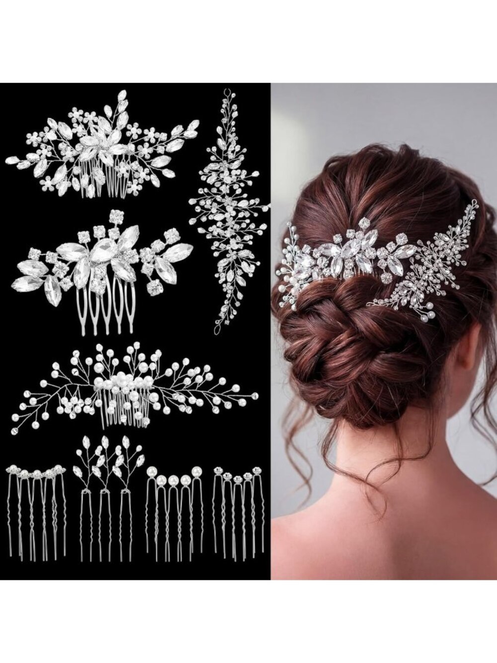 Elegant Pearl & Crystal Bride Hair Accessories - 44 Pcs Wedding Combs Set